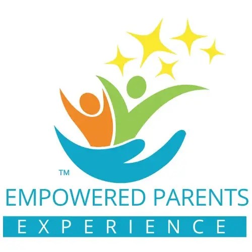 Empowered Parents Experience Logo Logo design featuring stylized figures in an arc with rays of yellow stars above them